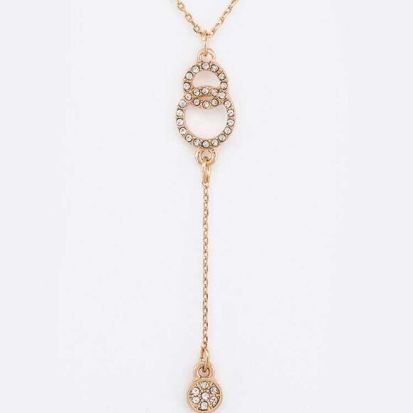 J. ELISE BOUTIQUE GOLD Crystal Double Ring Drop Pendant Necklace - Picture 2 of 4